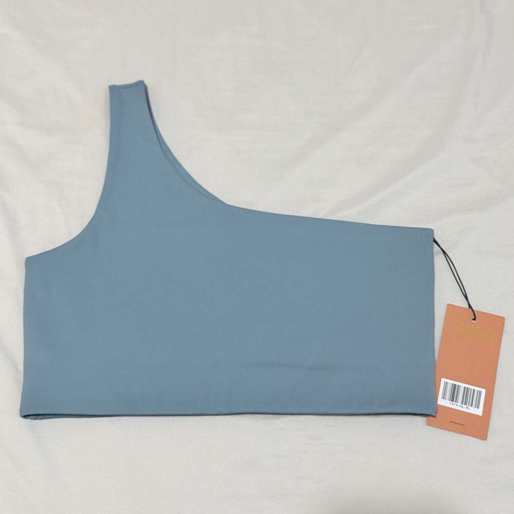 NWT Girlfriend Collective Bianca One-Shoulder Sports Bra in Powder Blue Yoga XL